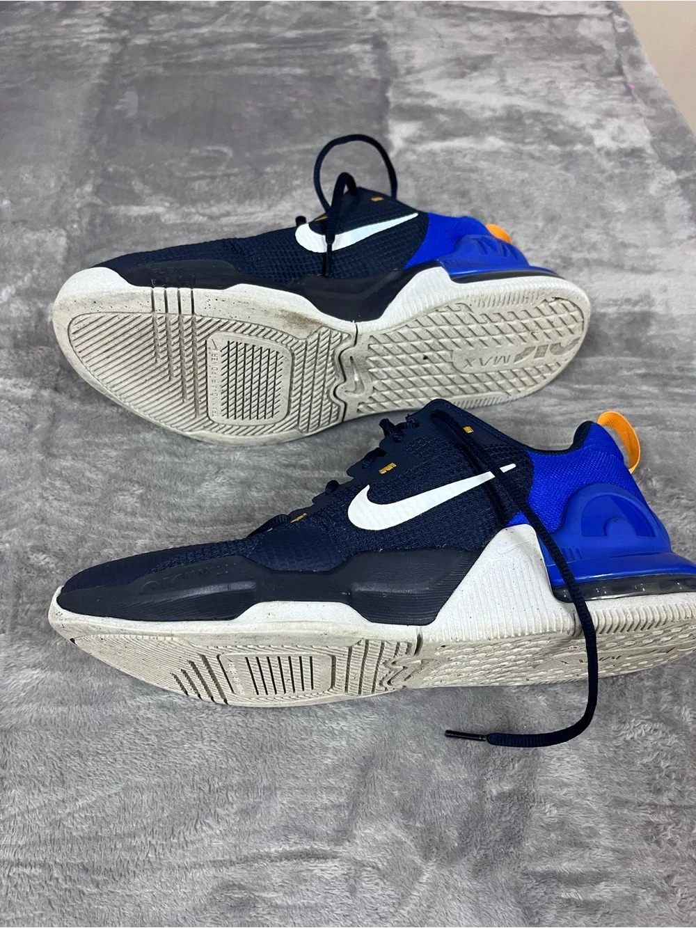 Nike Men’s Navy & Royal Blue Athletic Shoes with White Swoosh and Yellow Accents